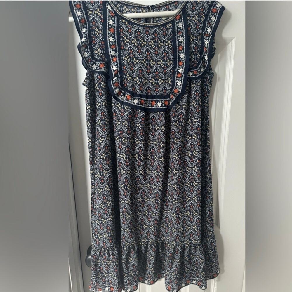 Max Studio Floral Boho Midi Dress Size Small NWT Navy Ruffle - Picture 4 of 7